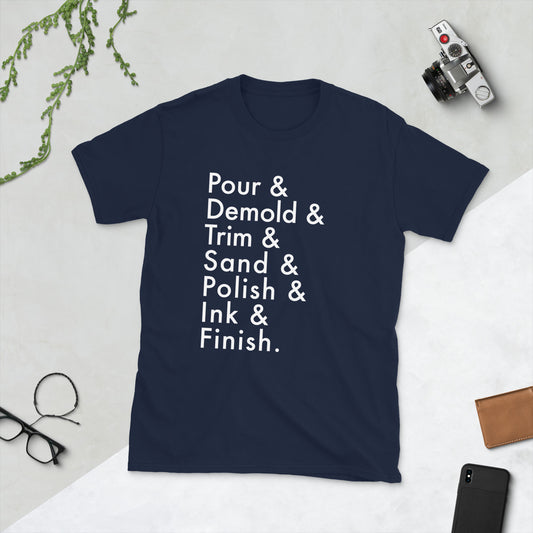 Dice Making Steps (white text) T-Shirt