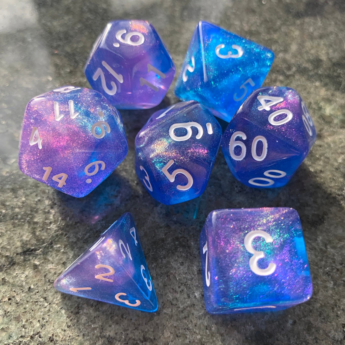 Violet Galaxy - Iridescent Galaxy dice set - 7 piece RPG dice set